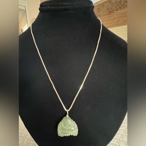 Italian Sterling Silver Jade Buddha Necklace